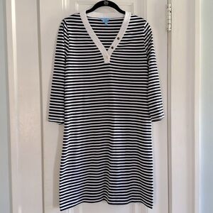 Draper James Knit Henley Style T Shirt Dress Navy and White Stripe - Size Small